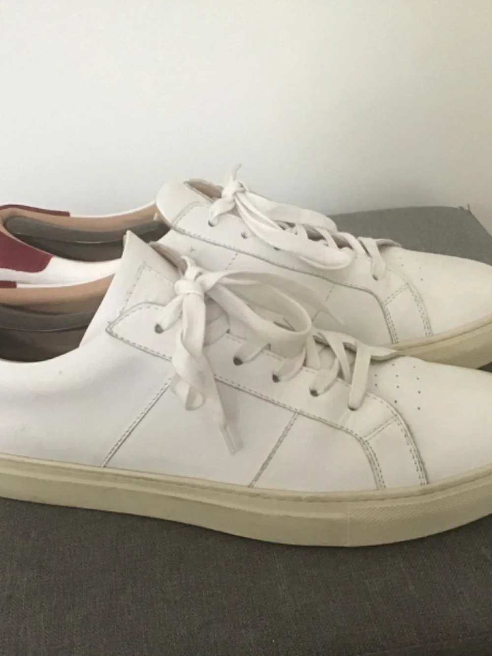Greats Brooklyn athletic shoes white and red trim all leather made in Italy